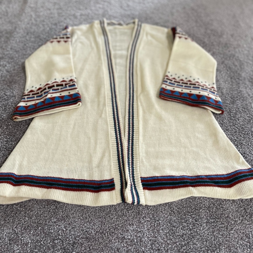 Boho‎ Western Aztec Cardigan Sweater Cream Multicolor Fall Layering